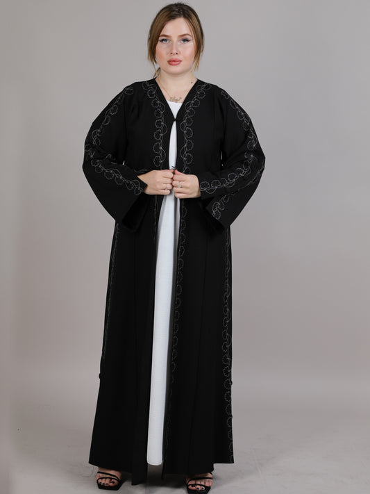 MSquare Fashion Black Abaya Crafted By White Embroidery