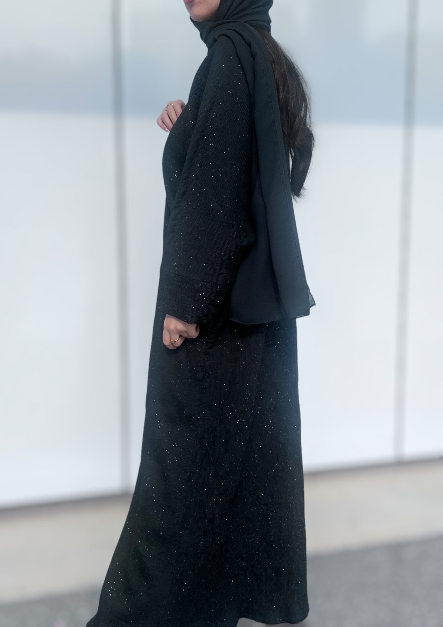 Soft Forest Green Crepe Pleated Shimmer Abaya