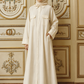 Cream Shirt-Style Abaya with Collar & Cargo Pockets