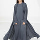 Dark Grey Harir Maqsood Open Abaya Set with Matching Under Dress & Headscarf