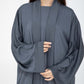 Dark Grey Harir Maqsood Open Abaya Set with Matching Under Dress & Headscarf