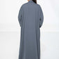 Dark Grey Harir Maqsood Open Abaya Set with Matching Under Dress & Headscarf