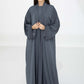 Dark Grey Harir Maqsood Open Abaya Set with Matching Under Dress & Headscarf