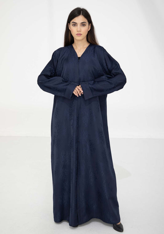 Navy Blue Jacquard Abaya with Elegant Self-Design