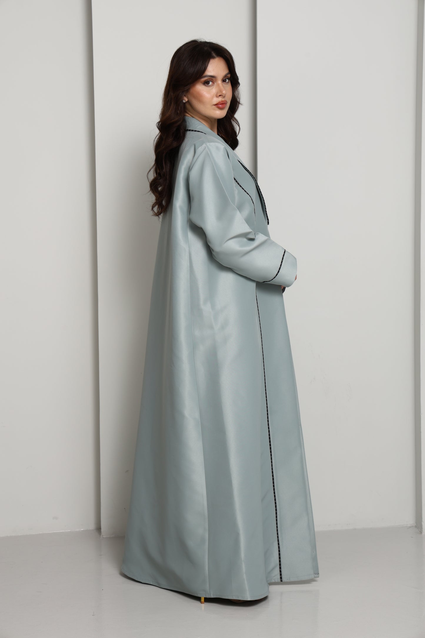 Green-Mist Bridal Satin Coat Abaya
