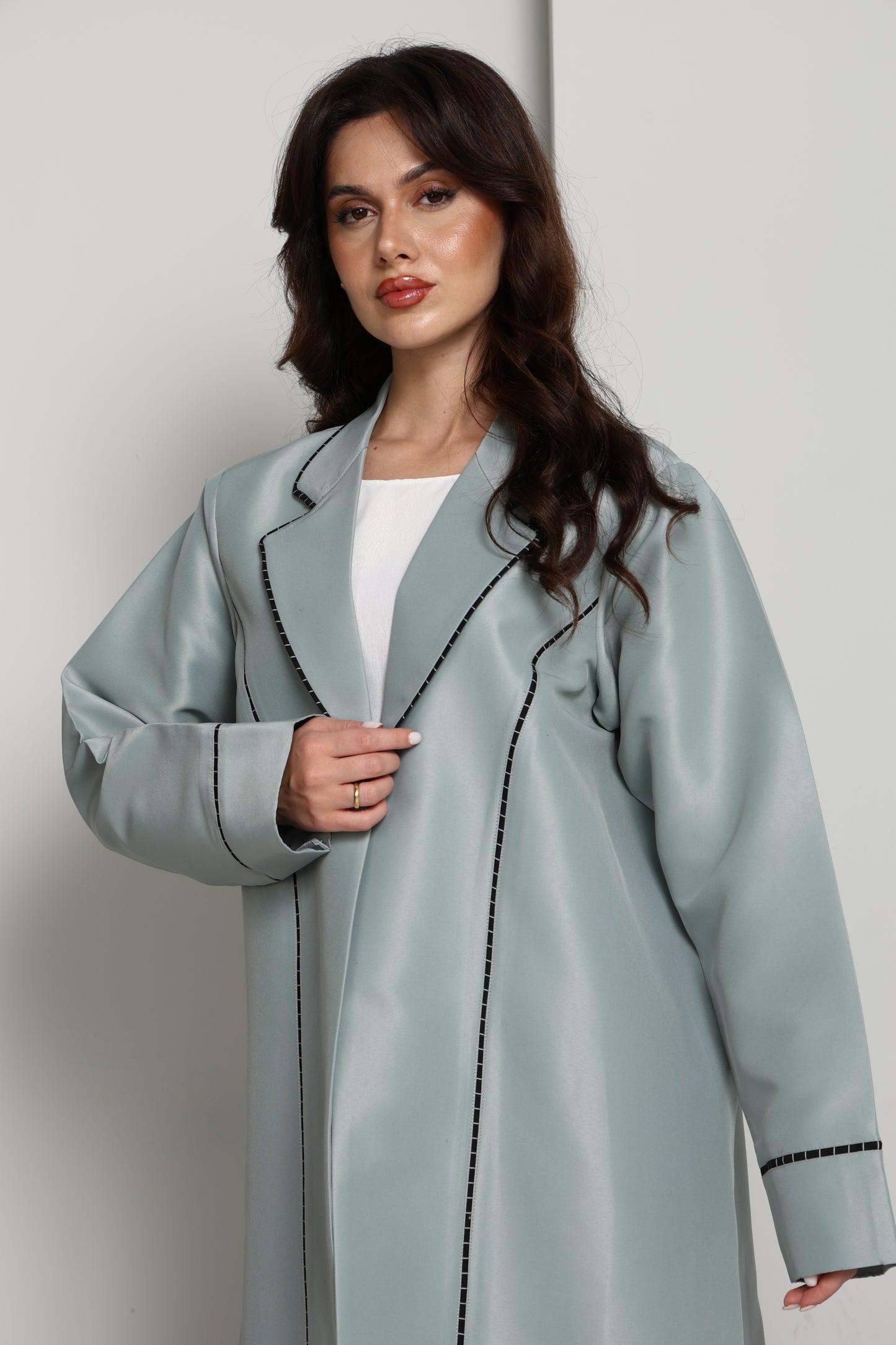 Green-Mist Bridal Satin Coat Abaya
