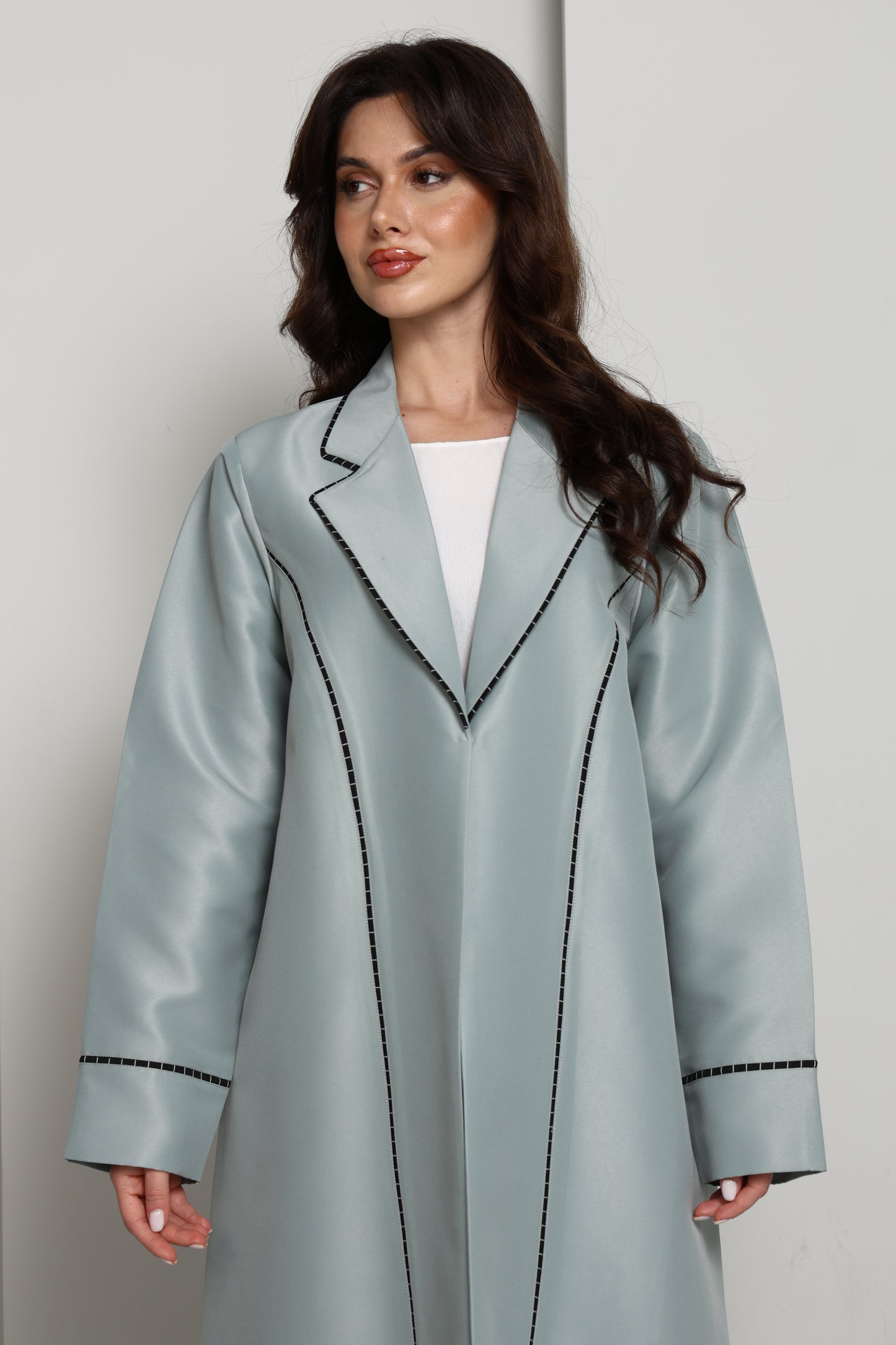 Green-Mist Bridal Satin Coat Abaya