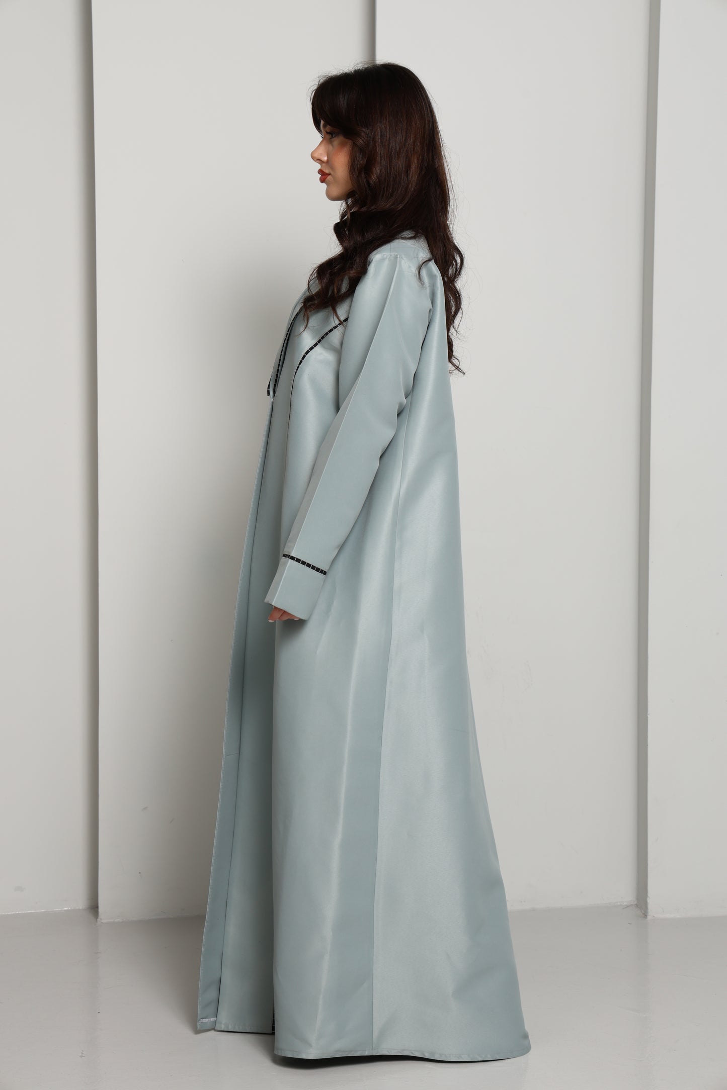 Green-Mist Bridal Satin Coat Abaya