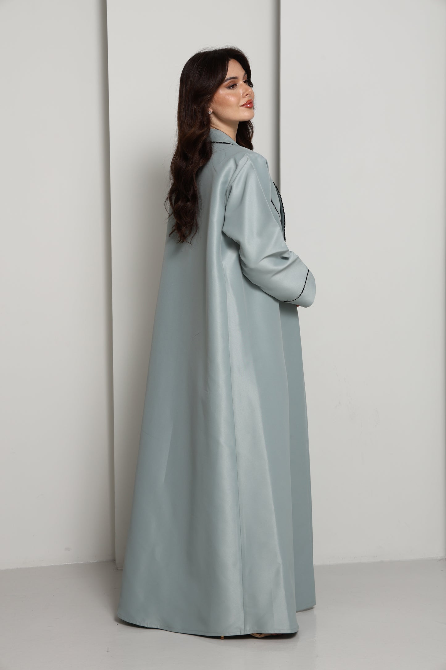 Green-Mist Bridal Satin Coat Abaya