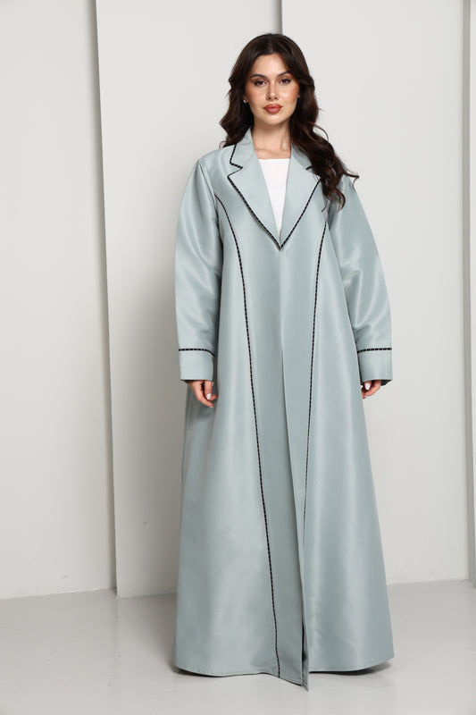 Green-Mist Bridal Satin Coat Abaya