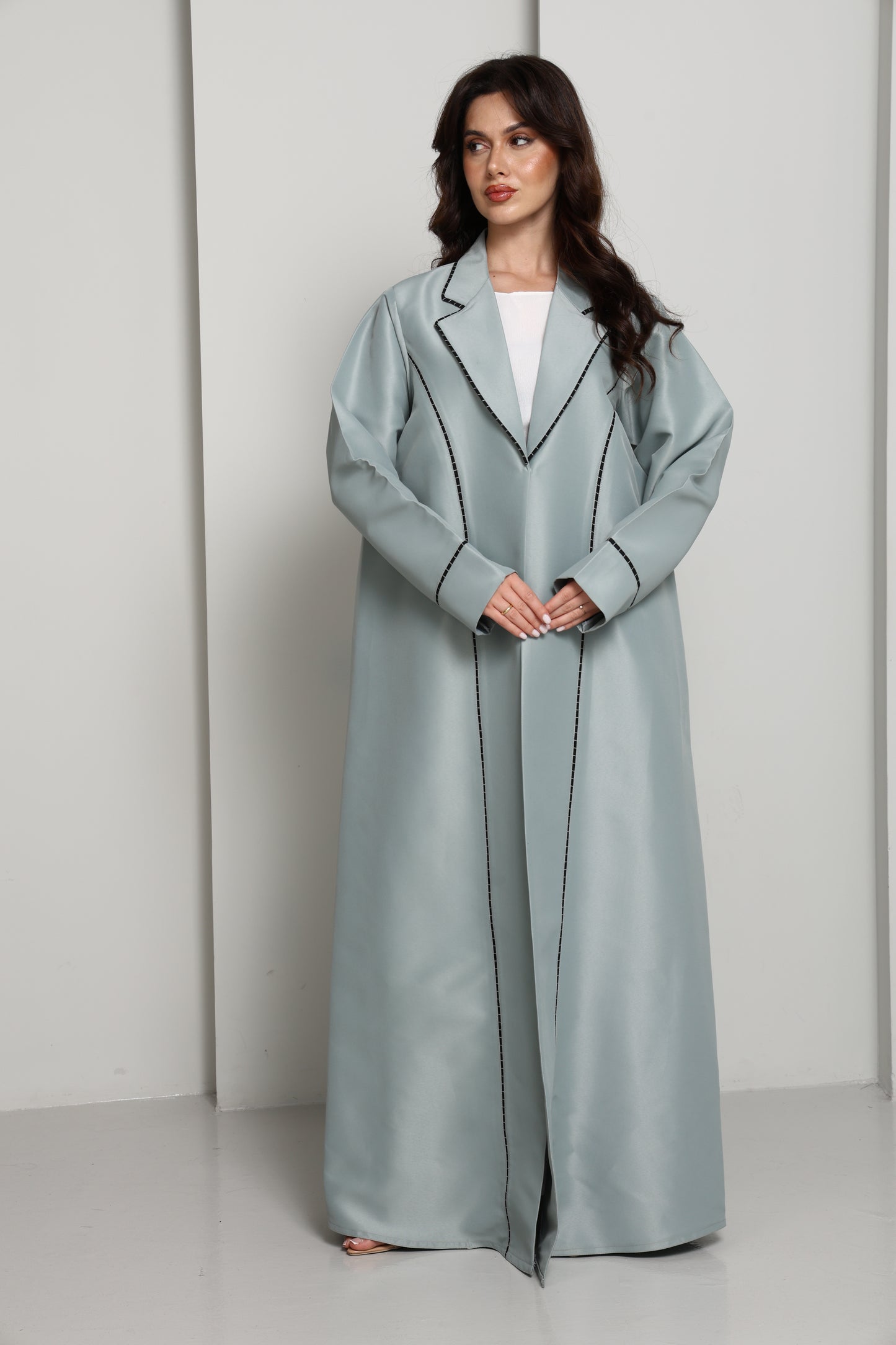 Green-Mist Bridal Satin Coat Abaya