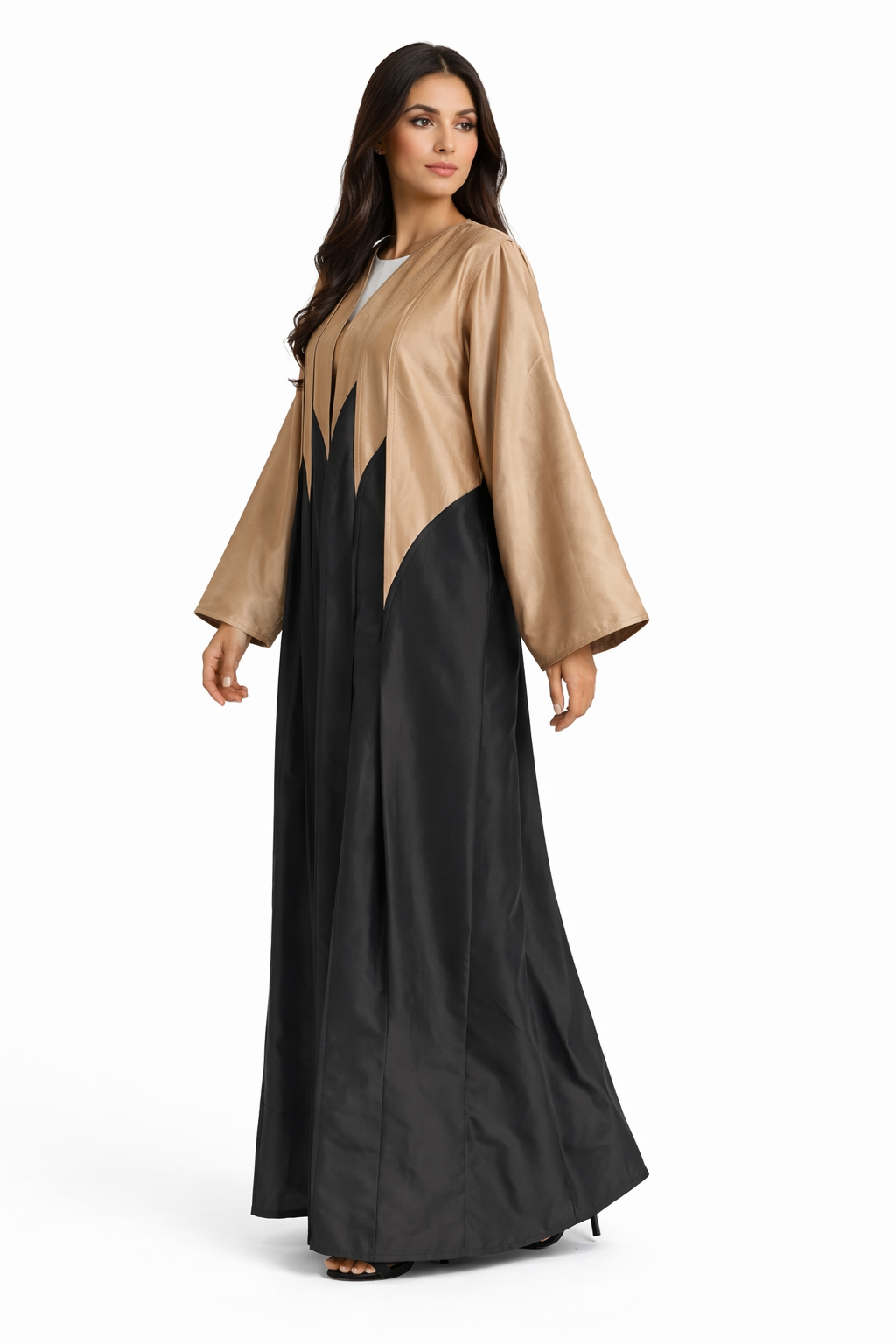 Two-Tone Taffeta Abaya with Geometric Paneling