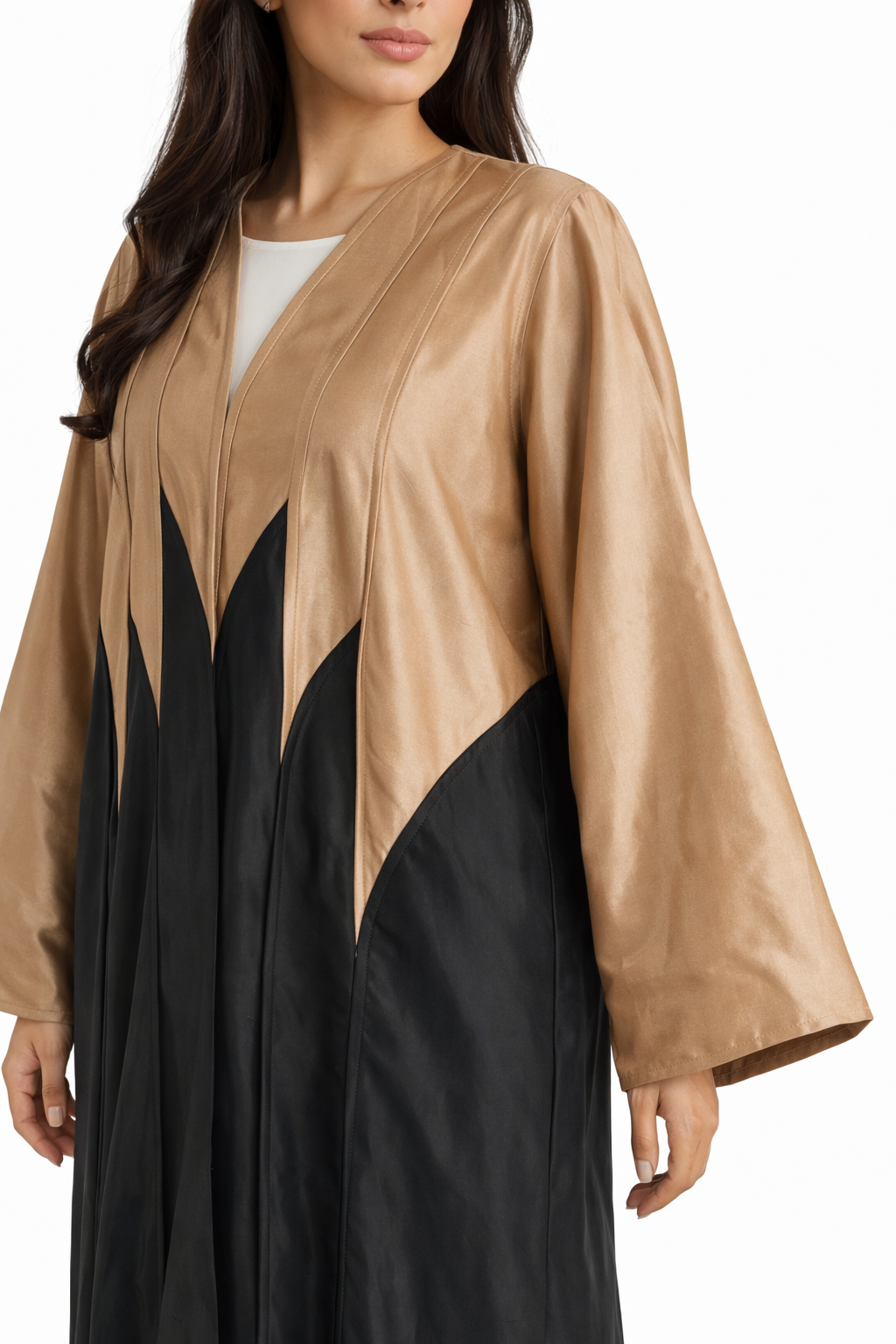 Two-Tone Taffeta Abaya with Geometric Paneling