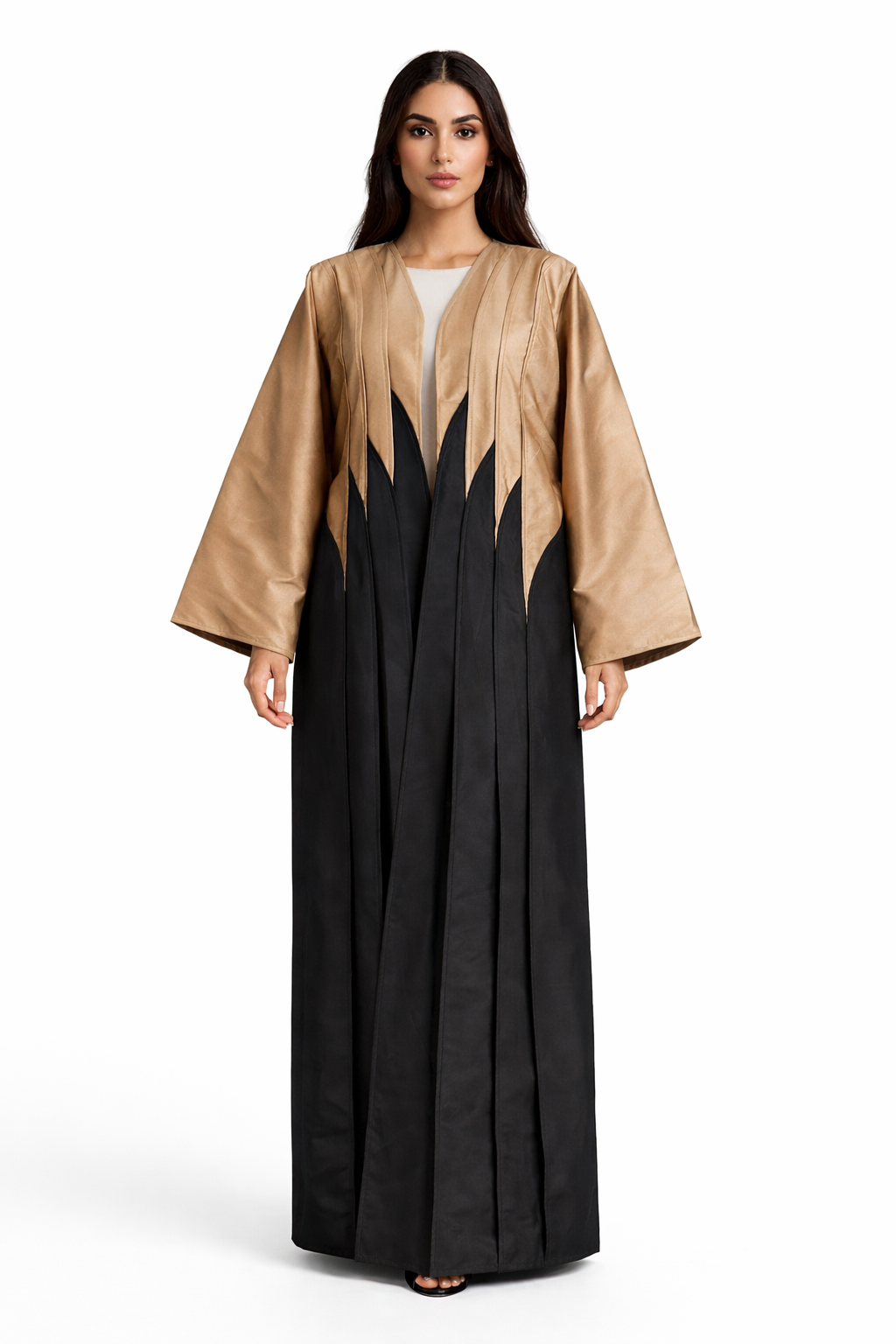 Two-Tone Taffeta Abaya with Geometric Paneling
