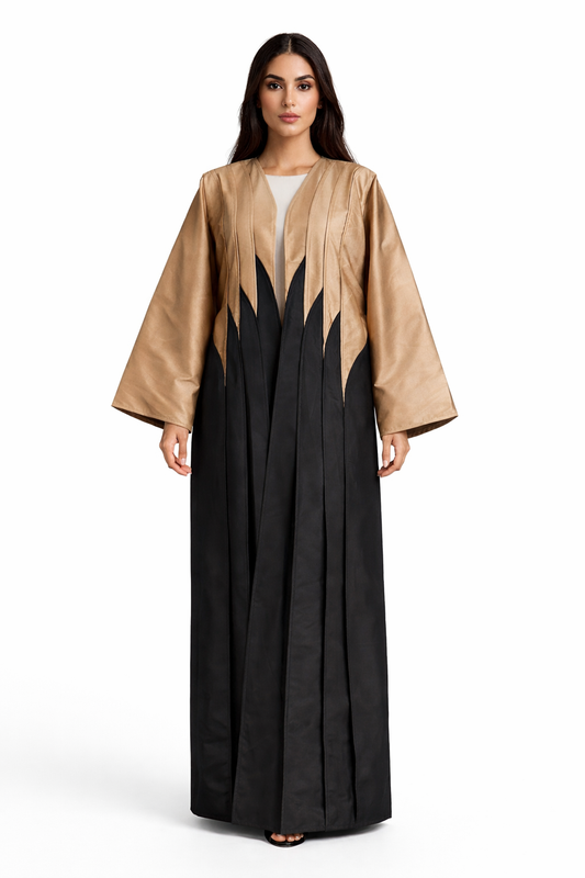Two-Tone Taffeta Abaya with Geometric Paneling
