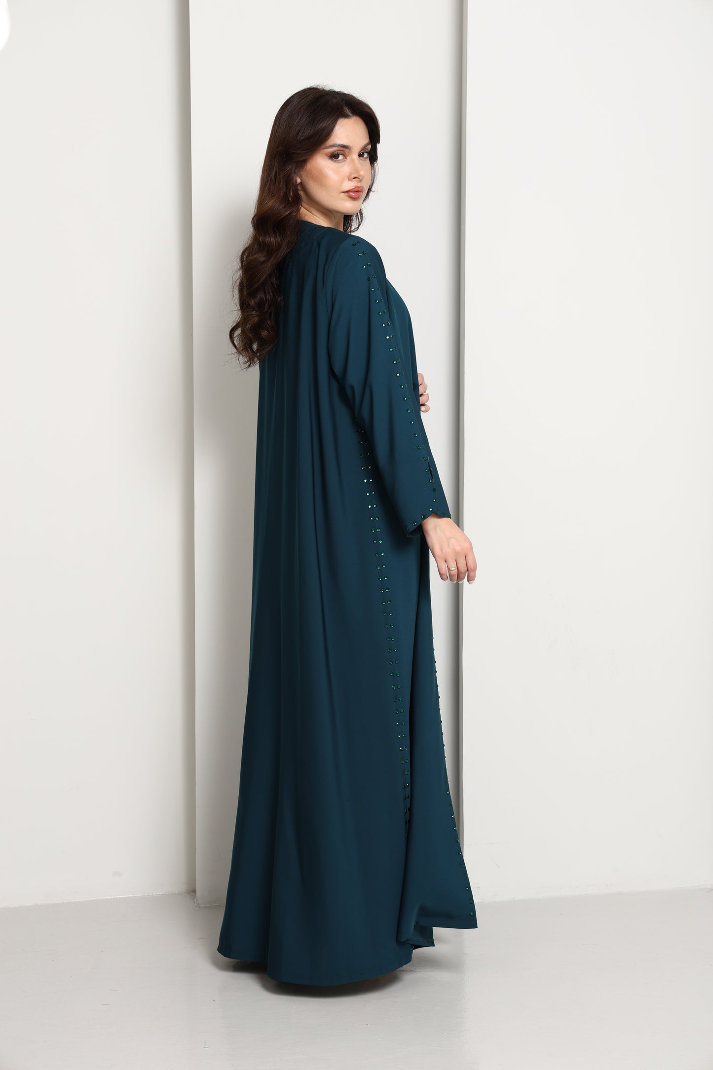 Embellished Midnight Teal Open Abaya