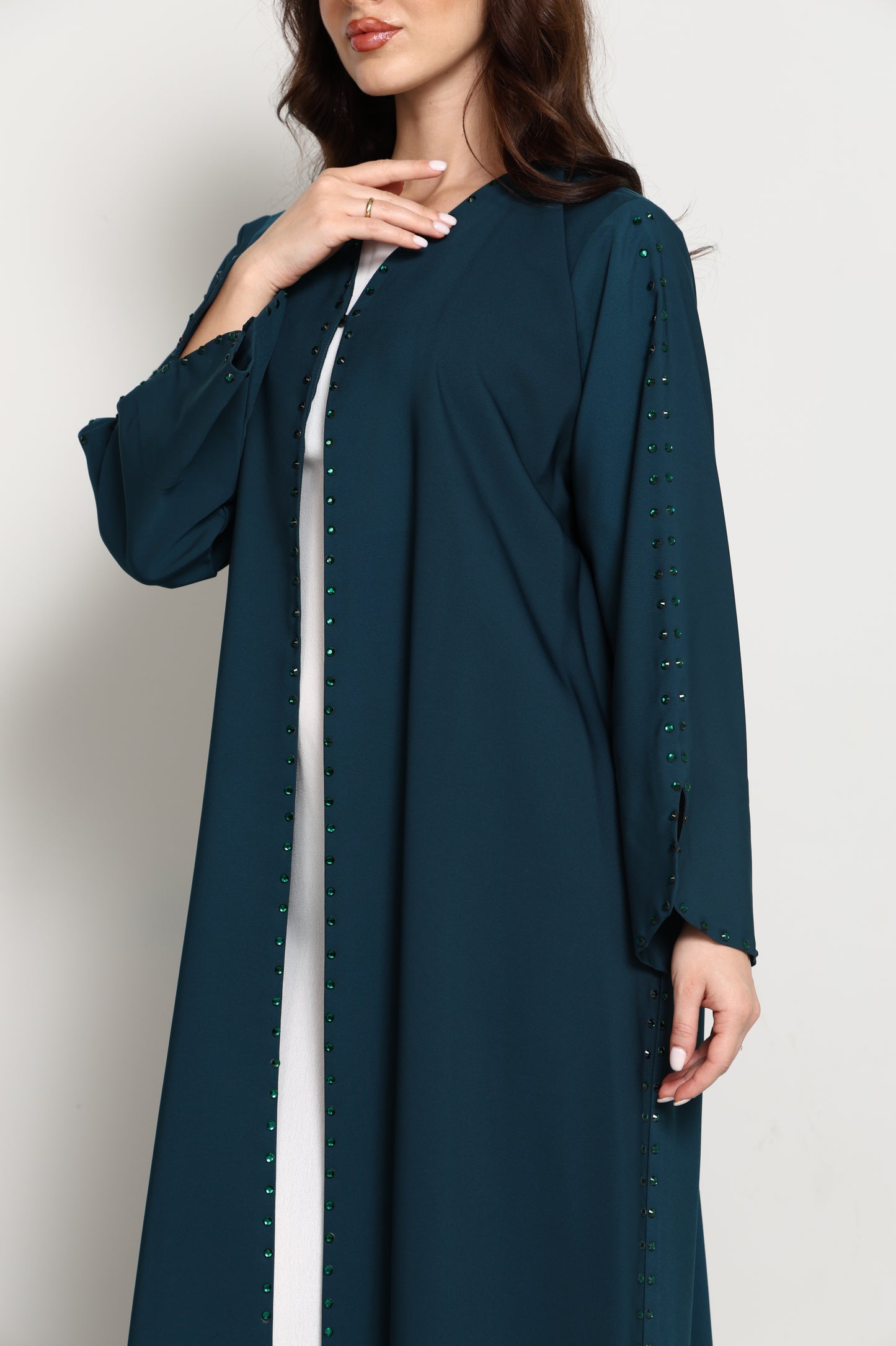 Embellished Midnight Teal Open Abaya