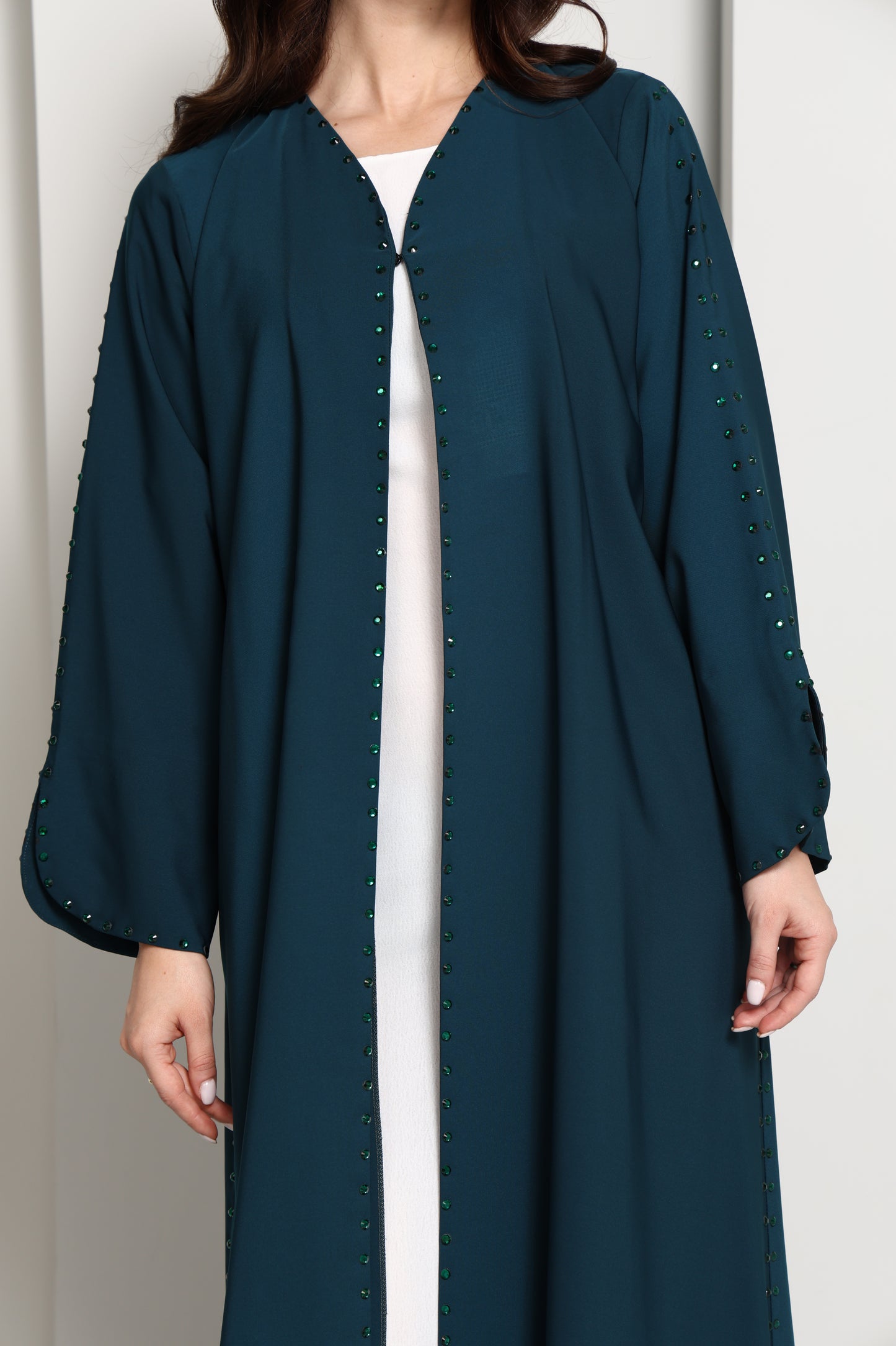 Embellished Midnight Teal Open Abaya