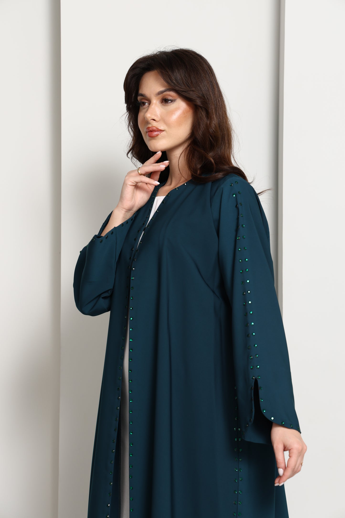 Embellished Midnight Teal Open Abaya