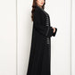 Jet Black Open Abaya with  Contrast Thread Work Front Panels and Sleeves