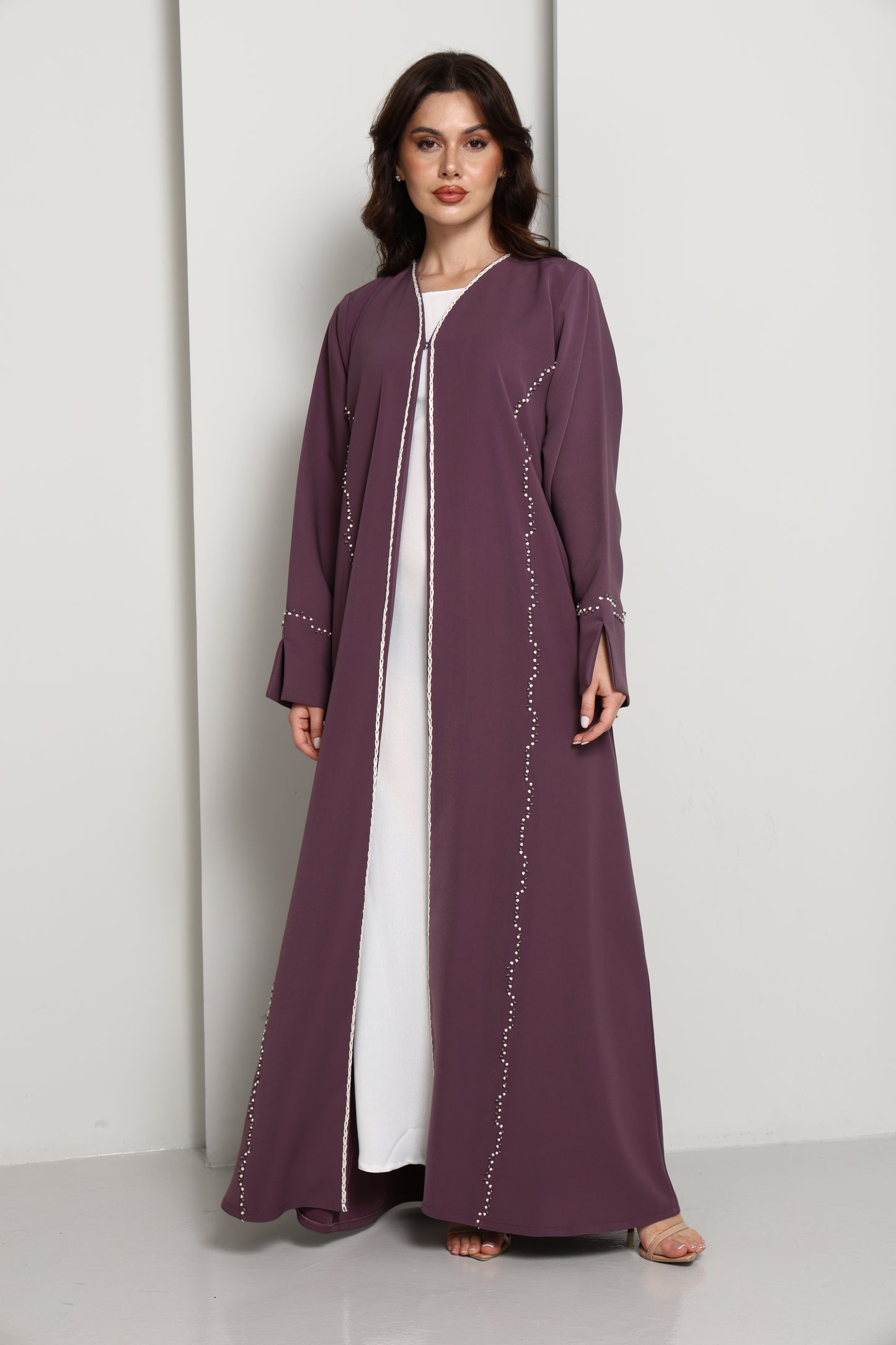 Elegant A-Line Abaya with Thread Work Detailing I Hand-Embellished | Premium Fabric Occasion Wear