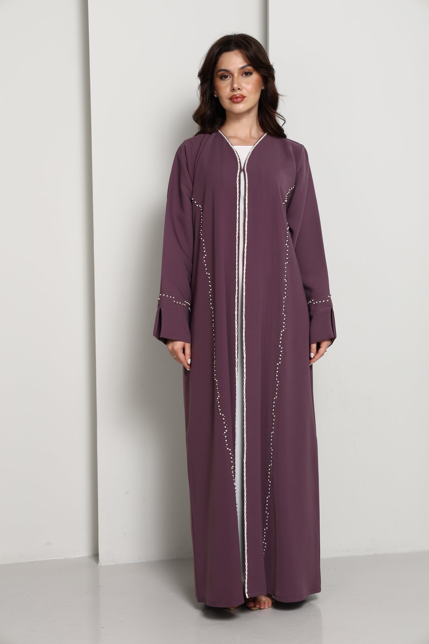 Elegant A-Line Abaya with Thread Work Detailing I Hand-Embellished | Premium Fabric Occasion Wear