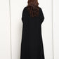 Jet Black Open Abaya with  Contrast Thread Work Front Panels and Sleeves