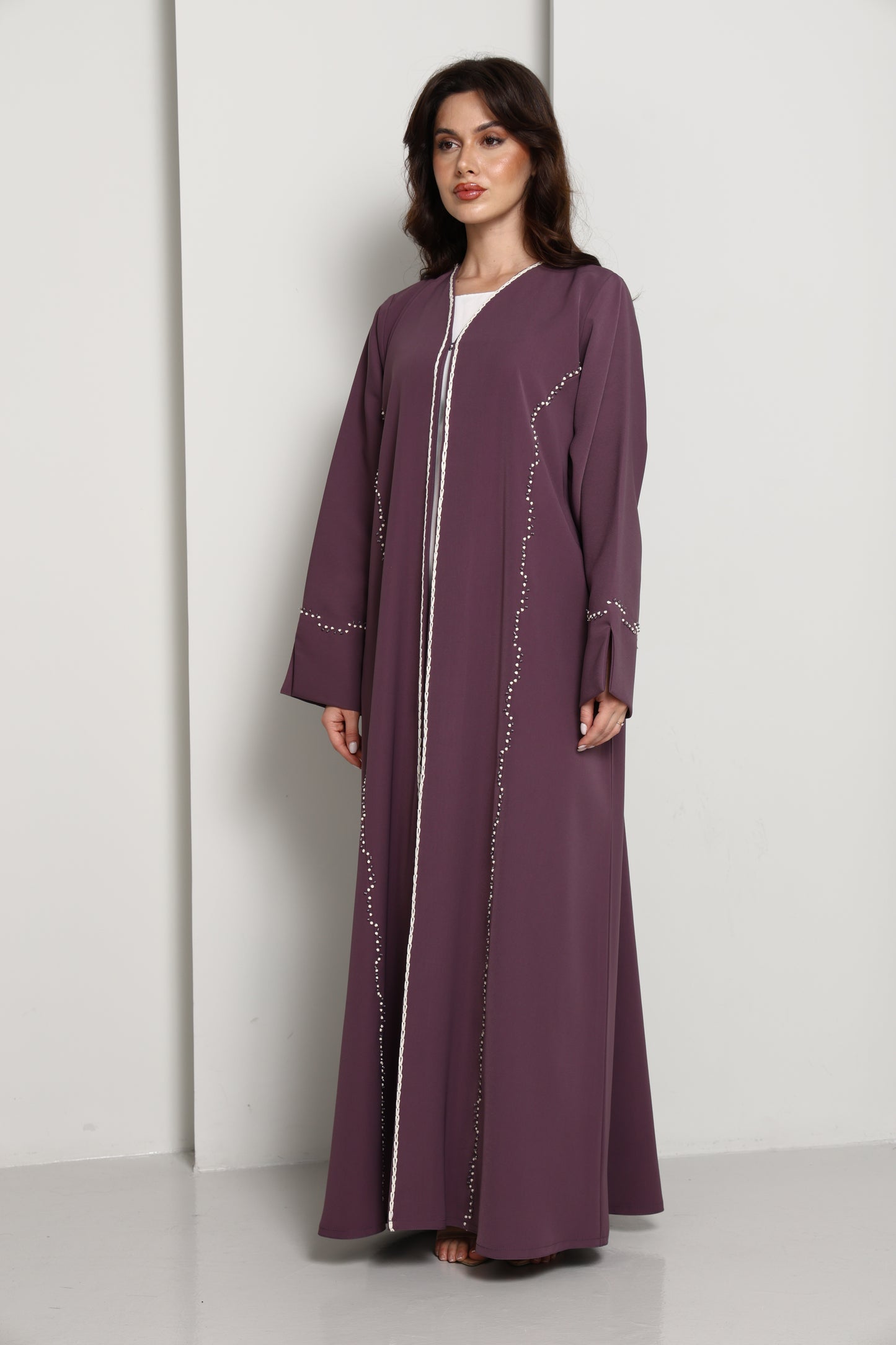 Elegant A-Line Abaya with Thread Work Detailing I Hand-Embellished | Premium Fabric Occasion Wear
