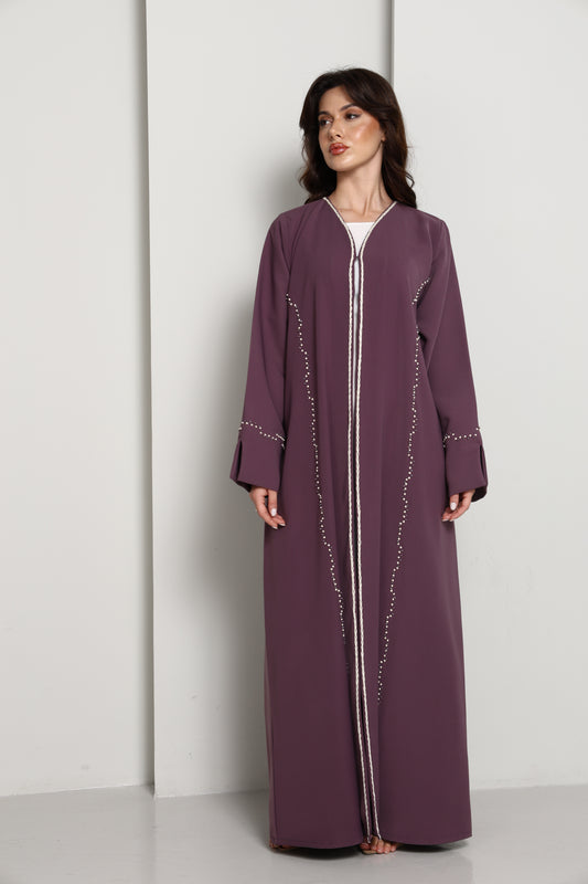 Elegant A-Line Abaya with Thread Work Detailing I Hand-Embellished | Premium Fabric Occasion Wear