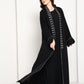 Jet Black Open Abaya with  Contrast Thread Work Front Panels and Sleeves