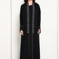 Jet Black Open Abaya with  Contrast Thread Work Front Panels and Sleeves