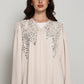Modern Open Abaya with Silver Sequin Handwork | Premium Fabric Cream Edition
