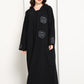 Jet Black Abaya with Hand-Placed Crystal Swirls