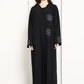 Jet Black Abaya with Hand-Placed Crystal Swirls