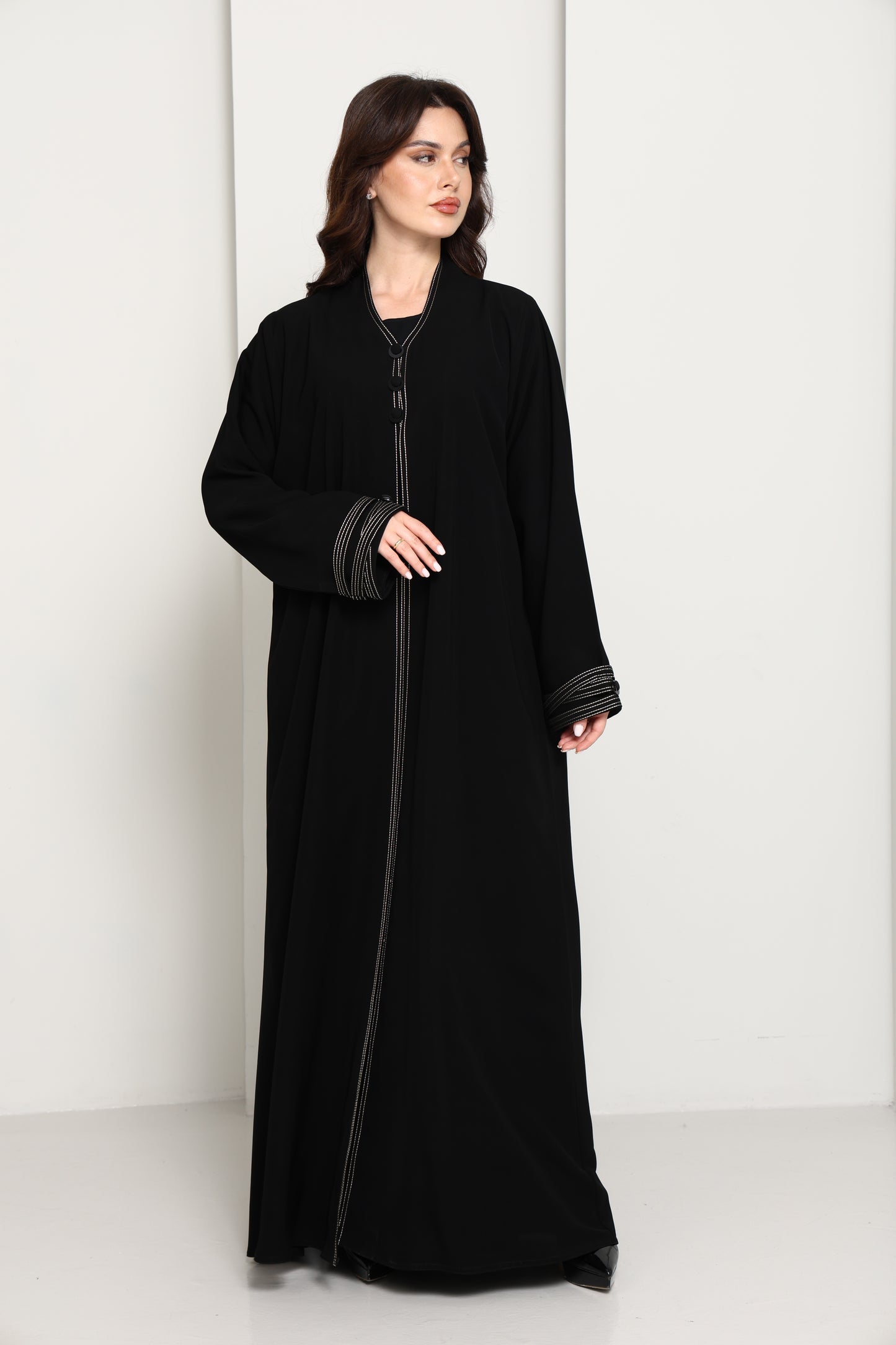 Premium Fabric Modern Abaya | Front Open A-Line Abaya with Stitch Detail