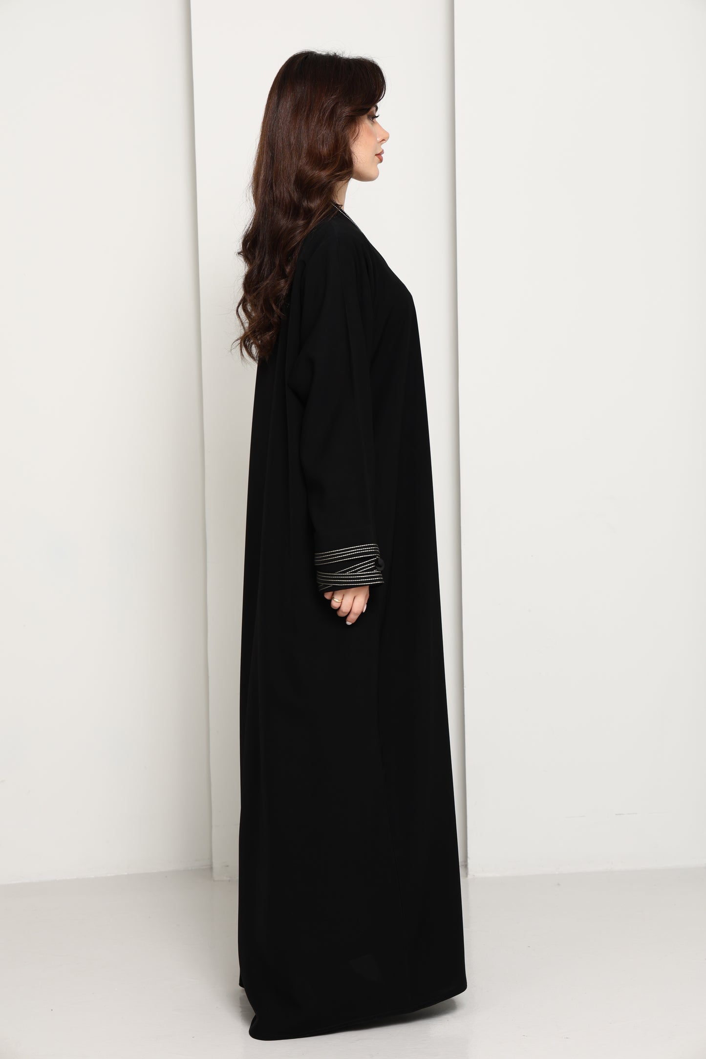Premium Fabric Modern Abaya | Front Open A-Line Abaya with Stitch Detail