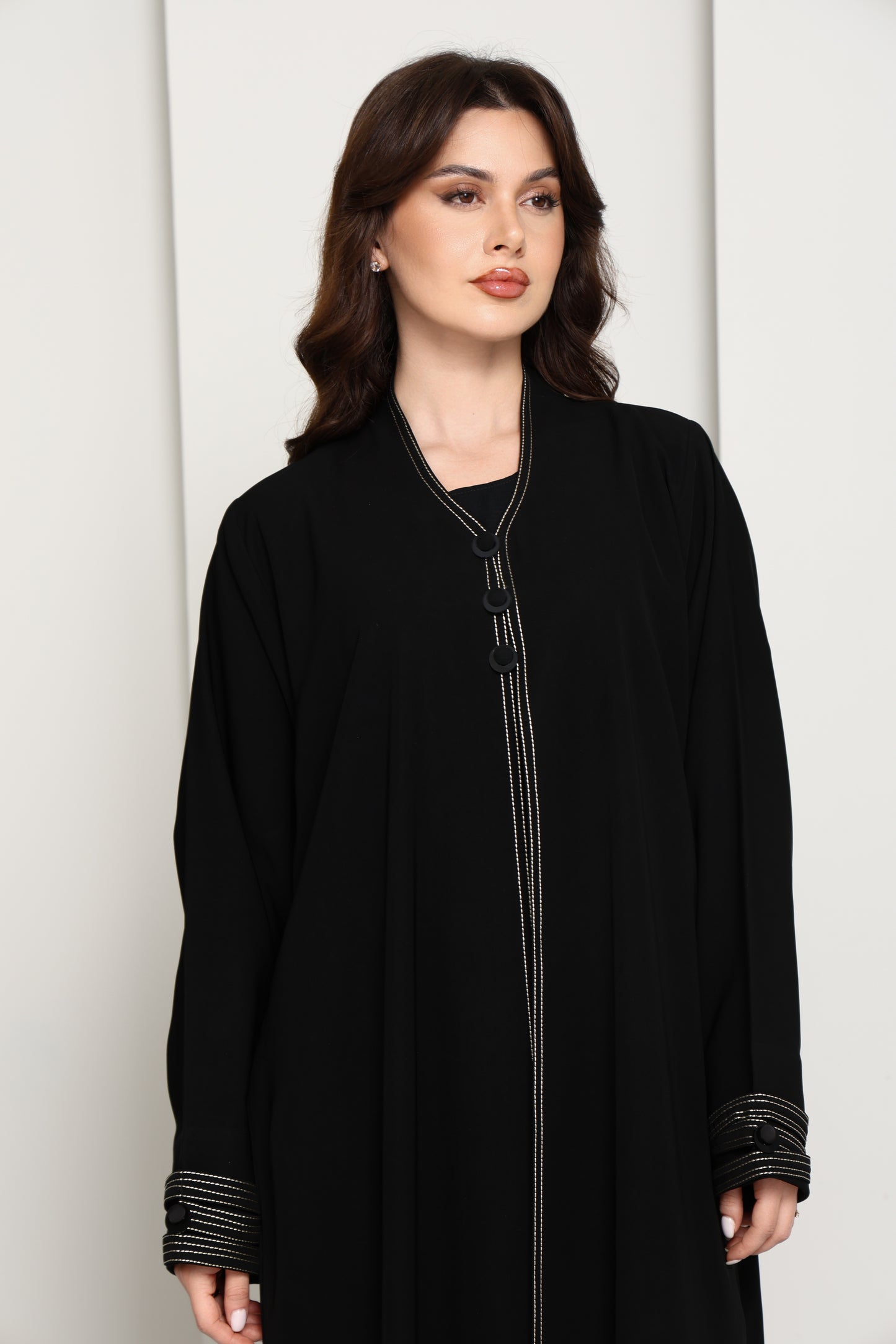 Premium Fabric Modern Abaya | Front Open A-Line Abaya with Stitch Detail