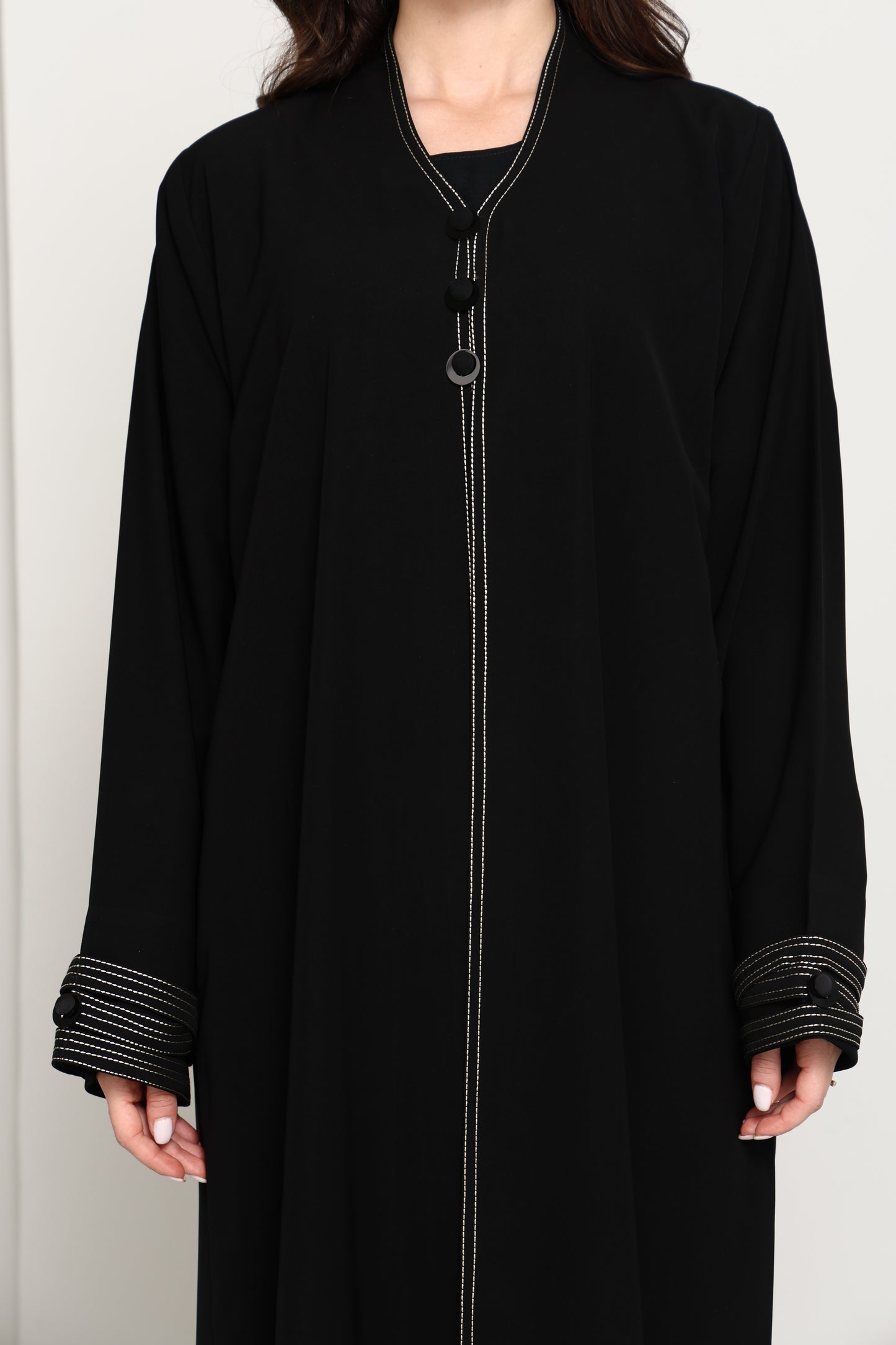 Premium Fabric Modern Abaya | Front Open A-Line Abaya with Stitch Detail