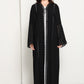 Black Open Abaya with Lace Sleeves & Front Panel