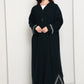 Emerald Celestial Crystal Abaya I Deep Forest Green Open Front Luxury Abaya with Star Scatter Rhinestone Cuffs & Hem