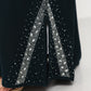 Emerald Celestial Crystal Abaya I Deep Forest Green Open Front Luxury Abaya with Star Scatter Rhinestone Cuffs & Hem