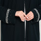 Emerald Celestial Crystal Abaya I Deep Forest Green Open Front Luxury Abaya with Star Scatter Rhinestone Cuffs & Hem