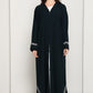 Emerald Celestial Crystal Abaya I Deep Forest Green Open Front Luxury Abaya with Star Scatter Rhinestone Cuffs & Hem