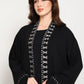 Jet Black Open Abaya with  Contrast Thread Work Front Panels and Sleeves