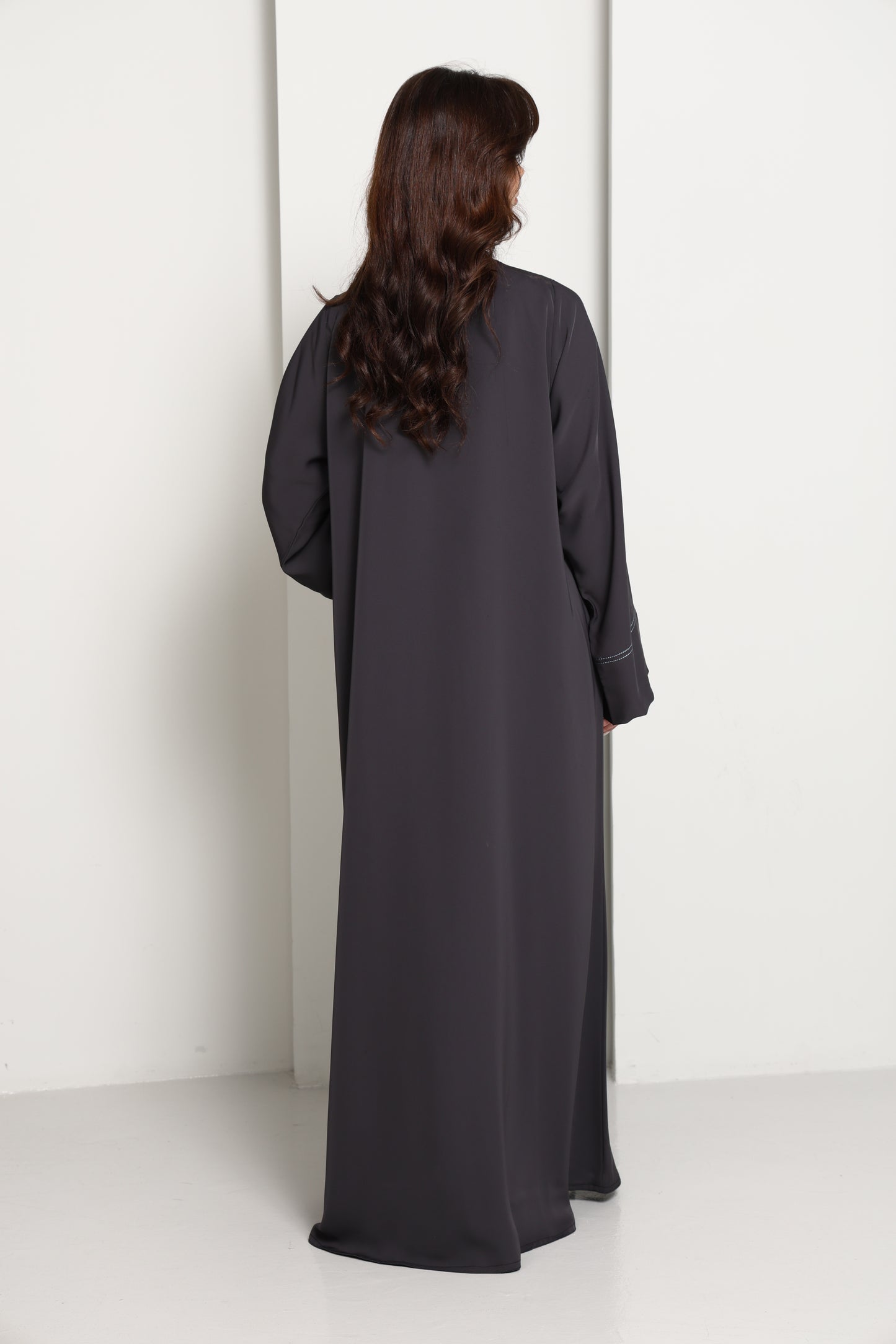 Charcoal Grey  Abaya with Vertical Contrast Stitch Panel