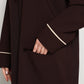 Dark Chocolate Blazer-Style Abaya I Open Front  Abaya with Lapel Collar, Pockets & Piping Cuffs