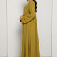 Olive Mustard Open Abaya with Subtle Stud Embellishment