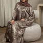 Front Open Double Shade Brown Silk Abaya