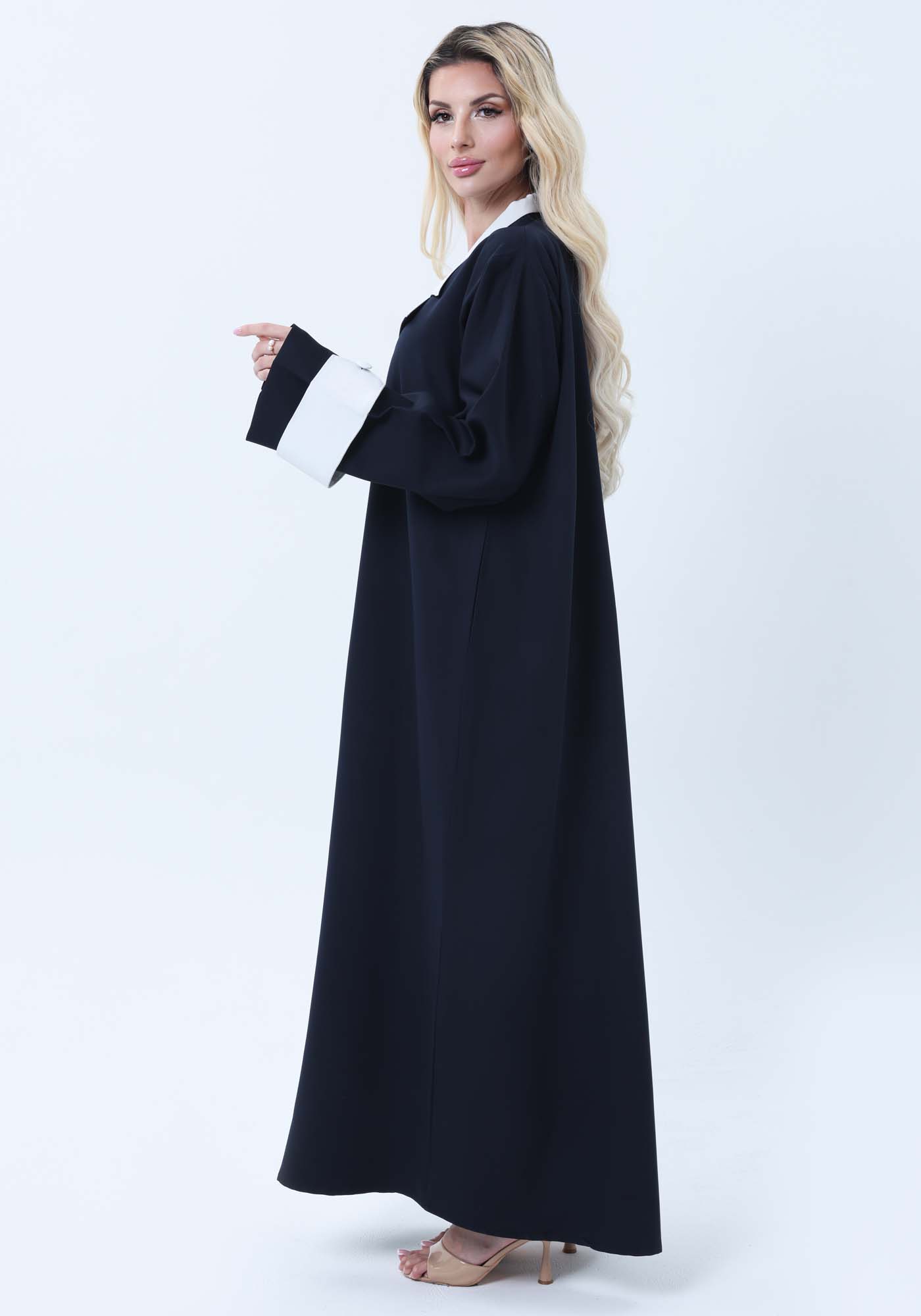 Navy & White Contrast Collar Professional Abaya with Headscarf