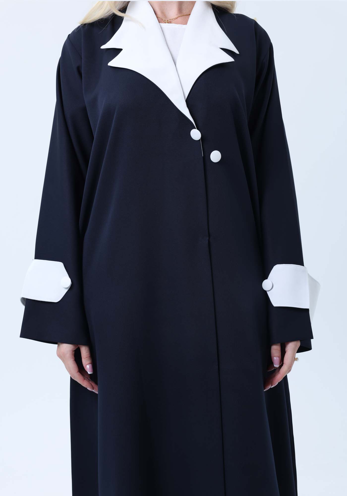 Navy & White Contrast Collar Professional Abaya with Headscarf